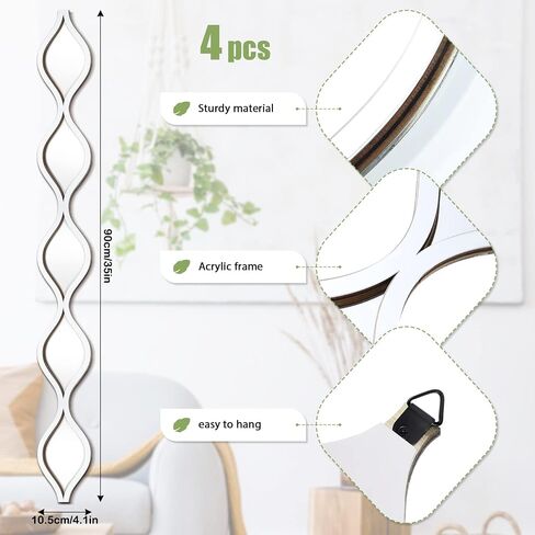 Qunclay Teardrop Mirror Wall Art Decorative Mirror Wall Decor Long Narrow Wall Art for Apartment Living Room Bathroom Bedroom Entryway(Gold,4 Pcs) in Kuwait