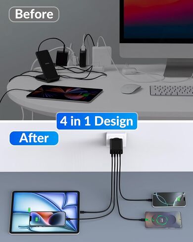 USINFLY European Travel Plug Adapter, 40W 4-Port USB C Wall Charger Plug Type C Fast Charging Block International Power Adaptor US to Europe EU for iPhone 15 14 13 12 11 Pro Max XS X 8, iPad, Samsung in Kuwait