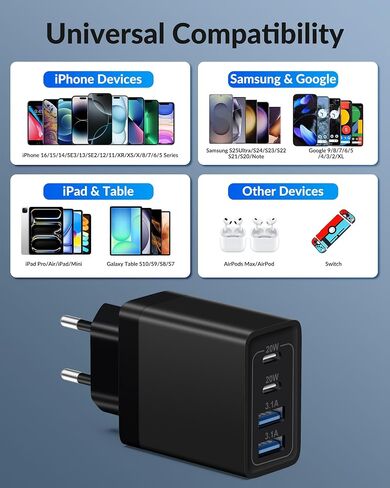 USINFLY European Travel Plug Adapter, 40W 4-Port USB C Wall Charger Plug Type C Fast Charging Block International Power Adaptor US to Europe EU for iPhone 15 14 13 12 11 Pro Max XS X 8, iPad, Samsung in Kuwait