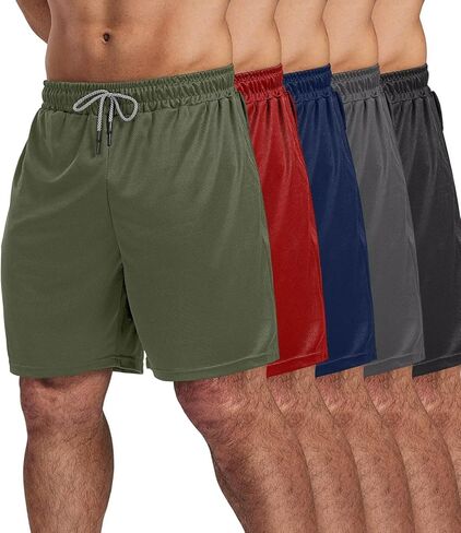 5 قطع من شورتات الصالة الرياضية للرجال مقاس 7 بوصات، شورتات الجري الرياضية للرجال سريعة الجفاف وشبكة نشطة للرجال مع جيوب (أسود، رمادي داكن، رمادي فاتح، كحلي، أخضر جيشي، L) in Kuwait
