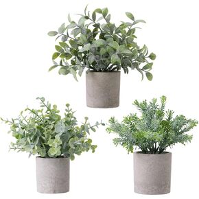 Fake Plants 3 Pack Fake Mini Potted Plants Artificial Eucalyptus Faux Green Plants for Living Room Office Desk Coffee Room Kitchen Farmhouse Decor