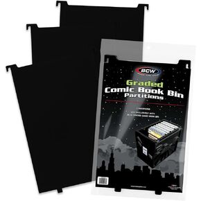 BCW Graded Comic Bin Partitions - Black, 3 Pack | Exclusive Organizer for BCW Graded Comic Book Bins only (not for Standard Bins) | Notched and Tabbed, Dividers | Smooth Plastic for Easy Labeling