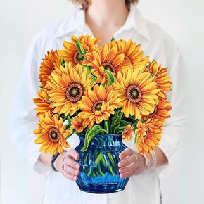 Freshcut Paper Pop Up Cards, Sunflower Pumpkin, 12 Inch Life Sized Forever Flower Bouquet 3D Popup Greeting Cards, Birthday Gift Cards, Autumn and Harvest Gifts with Note Card and Envelope