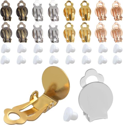 Aylifu Clip-on Earring Findings, 20pcs (10 Pairs) Round Flat Tray Earring Clips Blank Earring Setting Components with 20pcs Earring Pads for Non-Pierced Ears DIY Earring Making -Gold in Kuwait
