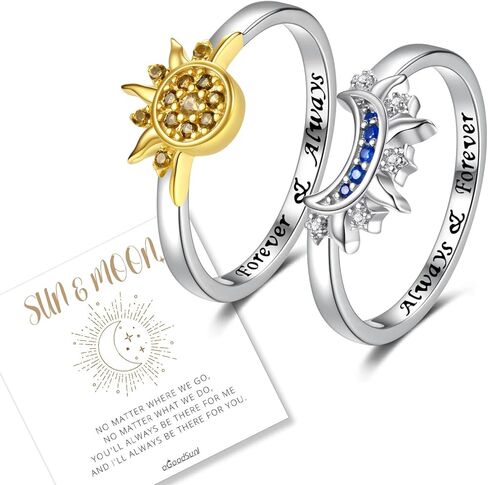 Sterling Silver Moon Sun Rings Set Stackable Matching Ring Friendship Couples Mother Daughter Promise Jewelry Gifts for Women Bff in Kuwait