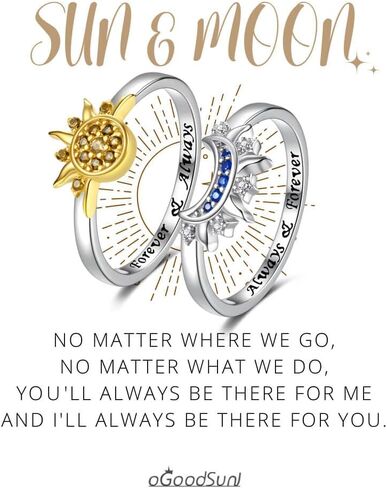 Sterling Silver Moon Sun Rings Set Stackable Matching Ring Friendship Couples Mother Daughter Promise Jewelry Gifts for Women Bff in Kuwait