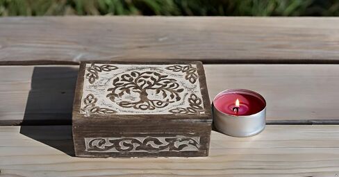 Great Birthday Gift Handmade Decorative Wooden Jewelry Box Tree Of Life Carving Jewelry Organizer Keepsake Box Treasure Chest Trinket Holder Watch Box Storage Lock Box Housewarming Gift (Brown) in Kuwait