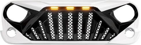 شبكة جلاديتور أمامية من بلاستيك ABS معدلة أمريكية مع مصابيح LED للطرق الوعرة متوافقة مع موديلات جيب رانجلر JK من 2007 إلى 2018، باللونين الأسود والأبيض in Kuwait