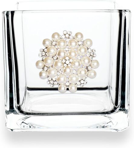 THE QUEENS' JEWELS Pearl Bouquet Jeweled 4x4 Candle Holder Vase - Unique Gift for Women, Birthday, Cute, Fun, Cocktail, Queen, Not Painted, Decorated, Bling, Bedazzled, Rhinestone in Saudi Arabia