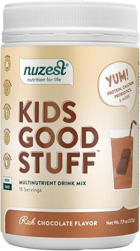 Nuzest - Kids Good Stuff - Vegan Smoothie Mix - Rich Chocolate - Multivitamin Nutritional Supplement Protein Shake - Dairy Free - Supporting Growth and Development - 225g/ 7.9 oz (15 Servings) in Saudi Arabia