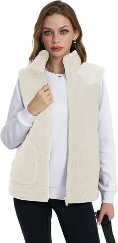 YUCOLEN Womens Polar Fleece Vest Outerwear with 4 Pockets Soft Lightweight Sleeveless Coat for Women with Full Zipper in Kuwait