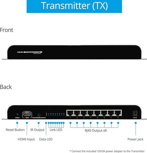 موزع موسع جوفانكو 1x2 منفذين HDMI عبر كابل إيثرنت CAT5e/CAT6/CAT7 مع جهاز تحكم بالأشعة تحت الحمراء (واحد في 2 خارج) - حتى 40 متر (130 قدم) عند 1080p 60 هرتز in Kuwait