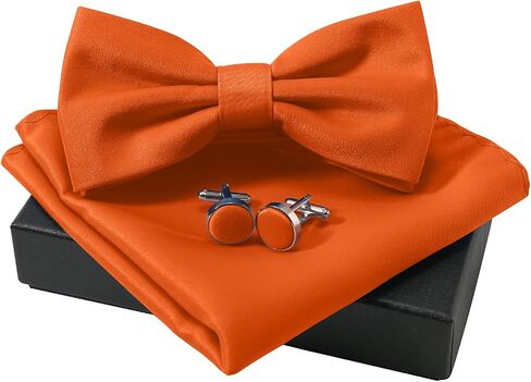 Men's Bow Tie Set Solid Color Pre-tied Bow Tie and Pocket Square Cufflink Set with Gift Box in Kuwait
