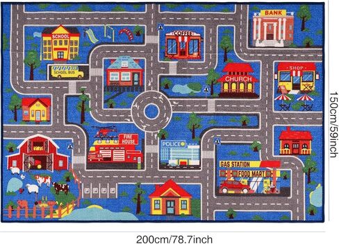 Kids Carpet Playmat Rug 59"x39.4", Car Rug for Kids Cars, Non-Slip Town City Road Map Kids Rug for Playroom Bedroom Boys, Kids Car Mat Road Rug, Track Rug Car Play Rug for Kids (59X39.4Inch,Green) in Kuwait