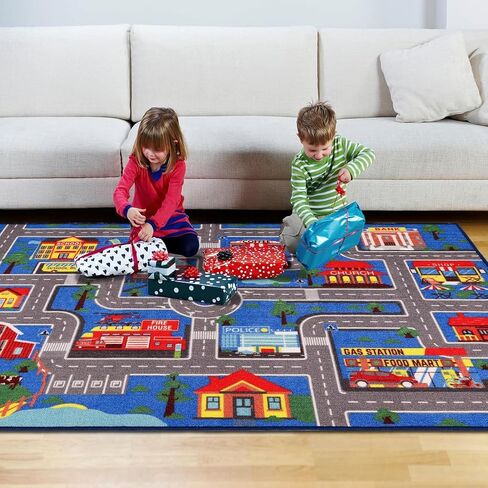 Kids Carpet Playmat Rug 59"x39.4", Car Rug for Kids Cars, Non-Slip Town City Road Map Kids Rug for Playroom Bedroom Boys, Kids Car Mat Road Rug, Track Rug Car Play Rug for Kids (59X39.4Inch,Green) in Kuwait