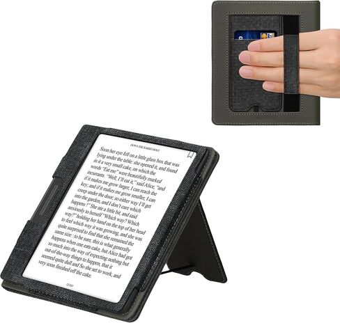 غطاء kwmobile متوافق مع غطاء Onyx Boox Leaf 2 - حافظة من الجلد الصناعي/الجلد السويدي مع حامل - أزرق داكن/رمادي داكن in Kuwait