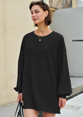 Panadila Womens Oversized Long Sleeve Patchwork Sweatshirt Dress Crewneck Tunic Sweatshirts Fall Loose Pullover Top in Saudi Arabia