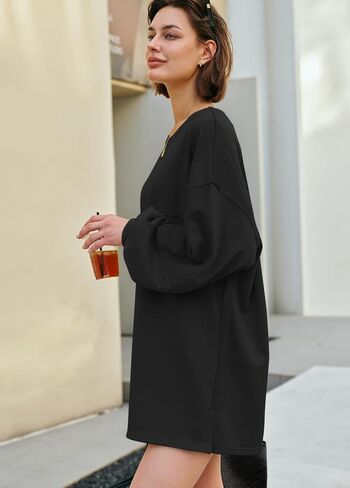 Panadila Womens Oversized Long Sleeve Patchwork Sweatshirt Dress Crewneck Tunic Sweatshirts Fall Loose Pullover Top in Saudi Arabia