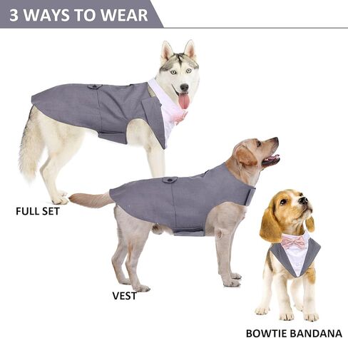 DORA BRIDAL Dog Tuxedo Dog Wedding Outfit, Formal Dog Suit and Bandana Set, Dog Wedding Attire Party Dog Bow Tie Shirt for Large Medium Dogs Labrador Golden Retrievers Bulldogs Boy in Kuwait