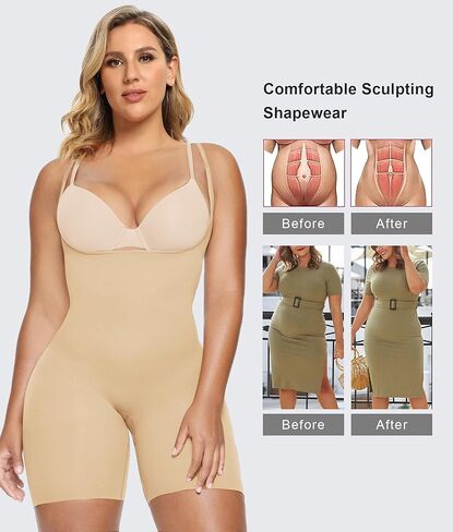 SHAPERX Women's Sculpting Bodysuit Tummy Control Shapewear Open Bust Thigh Slimmer Seamless Body Shaper in Kuwait