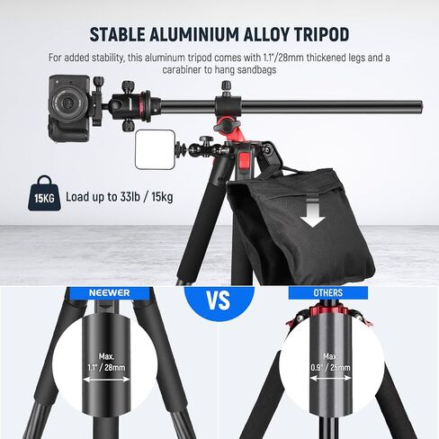 NEEWER 73.6" Horizontal Tripod with Multi Angle Center Column, Ball Head & Central Axis Platform, Heavy Duty Aluminum Camera Tripod Monopod 360° Pan 180° Tilt for Overhead/Macro Shots, Max Load 22lb in Kuwait