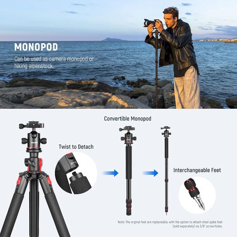 NEEWER 73.6" Horizontal Tripod with Multi Angle Center Column, Ball Head & Central Axis Platform, Heavy Duty Aluminum Camera Tripod Monopod 360° Pan 180° Tilt for Overhead/Macro Shots, Max Load 22lb in Kuwait