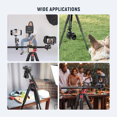 NEEWER 73.6" Horizontal Tripod with Multi Angle Center Column, Ball Head & Central Axis Platform, Heavy Duty Aluminum Camera Tripod Monopod 360° Pan 180° Tilt for Overhead/Macro Shots, Max Load 22lb in Kuwait