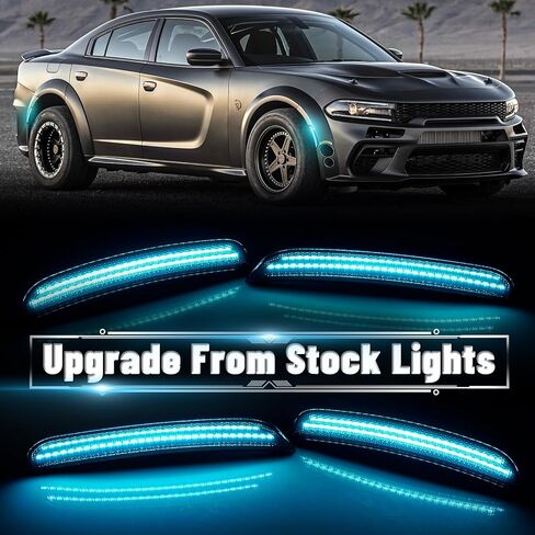 Bestview LED Side Marker Lights for Dodge Charger 2015-2023, Smoked Lens Front&Rear Bumper Turn Signal Lamp Assembly Kit accessories,Pack of 4(Pink Purple) in Kuwait