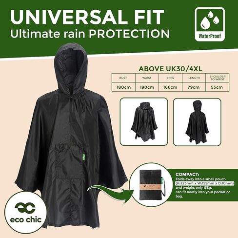 معاطف مطر بغطاء للرأس مقاومة للماء من إيكو شيك للبالغين، معطف للكبار قابل للطي مع جيب، معطف واق من المطر خفيف الوزن وقابل لإعادة الاستخدام in Kuwait