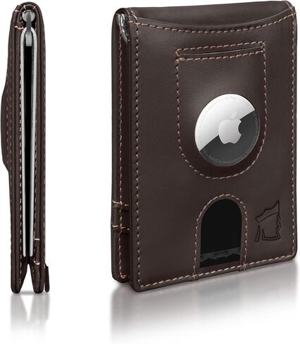 Kingly Trace Wallet | Smart Airtag Wallet Men | Full Grain Leather Mens Wallet with Airtag Holder | Air Tag Wallet RFID Blocking | Money Clip Wallets for men w/pull tab | Minimalist Trackable Wallet in Saudi Arabia