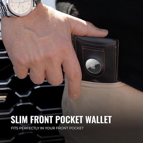 Kingly Trace Wallet | Smart Airtag Wallet Men | Full Grain Leather Mens Wallet with Airtag Holder | Air Tag Wallet RFID Blocking | Money Clip Wallets for men w/pull tab | Minimalist Trackable Wallet in Saudi Arabia