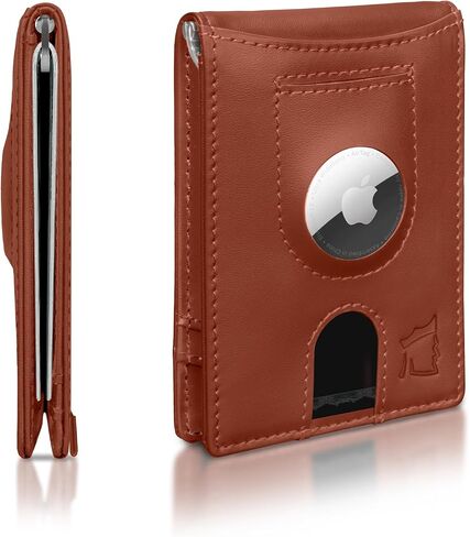 Kingly Trace Wallet | Smart Airtag Wallet Men | Full Grain Leather Mens Wallet with Airtag Holder | Air Tag Wallet RFID Blocking | Money Clip Wallets for men w/pull tab | Minimalist Trackable Wallet in Saudi Arabia