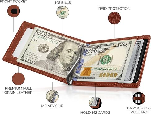 Kingly Trace Wallet | Smart Airtag Wallet Men | Full Grain Leather Mens Wallet with Airtag Holder | Air Tag Wallet RFID Blocking | Money Clip Wallets for men w/pull tab | Minimalist Trackable Wallet in Saudi Arabia
