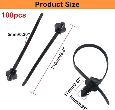 Push Mount Zip Ties 50Pcs, Heavy Duty Black Wire Zips Tie Mounts, 2 in 1 Nylon Self Locking Push Mount Cable Zip Tie for Engine Bay Wire Harness, Indoor Wires Tying (8.3"x0.2") in Kuwait