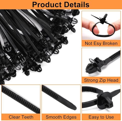 Push Mount Zip Ties 50Pcs, Heavy Duty Black Wire Zips Tie Mounts, 2 in 1 Nylon Self Locking Push Mount Cable Zip Tie for Engine Bay Wire Harness, Indoor Wires Tying (8.3"x0.2") in Kuwait
