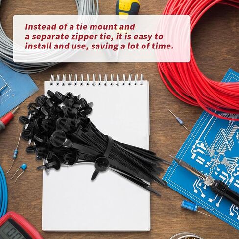 Push Mount Zip Ties 50Pcs, Heavy Duty Black Wire Zips Tie Mounts, 2 in 1 Nylon Self Locking Push Mount Cable Zip Tie for Engine Bay Wire Harness, Indoor Wires Tying (8.3"x0.2") in Kuwait
