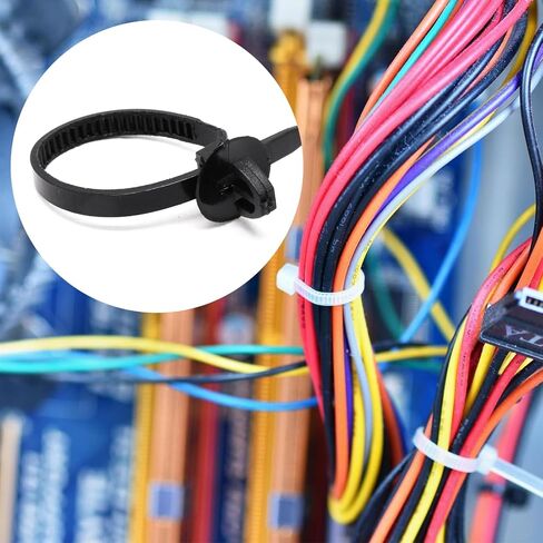 Push Mount Zip Ties 50Pcs, Heavy Duty Black Wire Zips Tie Mounts, 2 in 1 Nylon Self Locking Push Mount Cable Zip Tie for Engine Bay Wire Harness, Indoor Wires Tying (8.3"x0.2") in Kuwait