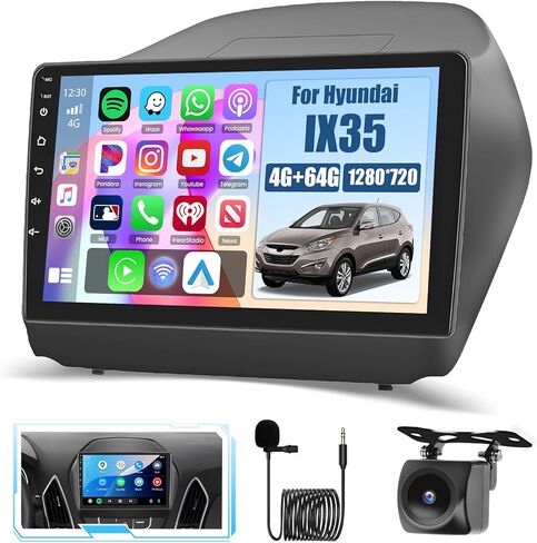 لراديو Hyundai Tucson IX35 2010-2015، 8 Core 4+64GB Android 13 ستيريو سيارة 10.1 بوصة IPS شاشة لمس راديو السيارة مع Apple Carplay اللاسلكي Android Auto 59UI GPS WiFi 32EQ DSP كاميرا احتياطية in Kuwait