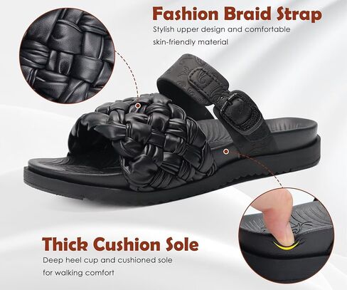 KuaiLu Womens Dressy Flat Sandals Comfortable Fashion Leather Braided Strap Summer Adjustable Open Toe Cushion Orthotic ladies Lightweight Sandals with Plantar Fasciitis Arch Support in Kuwait