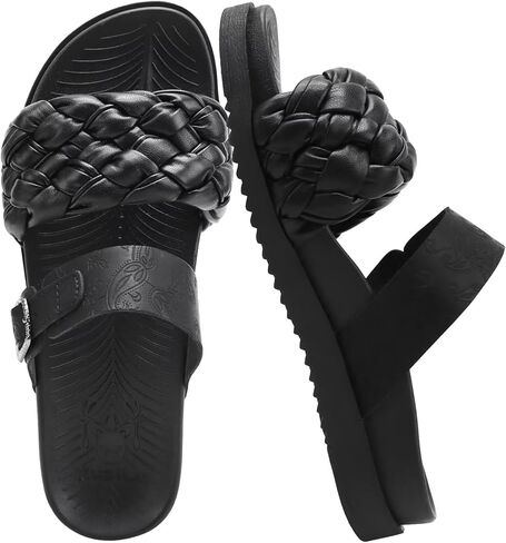 KuaiLu Womens Dressy Flat Sandals Comfortable Fashion Leather Braided Strap Summer Adjustable Open Toe Cushion Orthotic ladies Lightweight Sandals with Plantar Fasciitis Arch Support in Kuwait