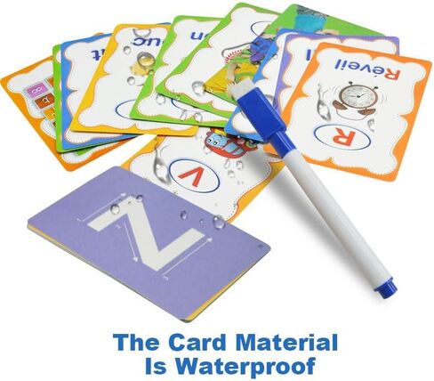 Erasable English Alphabet flashcards. - Write and Wipe Laminated ABCD Letter Tracing Practice Card for Kindergarten (26 Flashcards with Marker) (English Version) in Kuwait