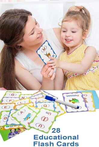 Erasable English Alphabet flashcards. - Write and Wipe Laminated ABCD Letter Tracing Practice Card for Kindergarten (26 Flashcards with Marker) (English Version) in Kuwait