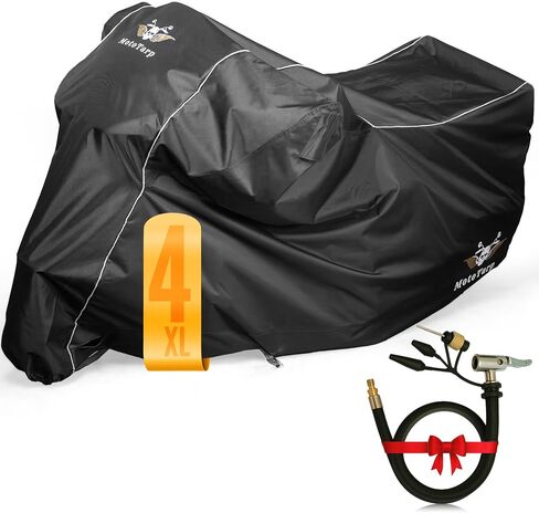 600D Heavy Duty Motorcycle Cover 100% Waterproof; License Plate Window, Exhaust Heat Guard, Night Reflectors, Wheel Lock Slots (Silver, Large 86X37X43) in Saudi Arabia