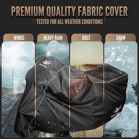 600D Heavy Duty Motorcycle Cover 100% Waterproof; License Plate Window, Exhaust Heat Guard, Night Reflectors, Wheel Lock Slots (Silver, Large 86X37X43) in Saudi Arabia