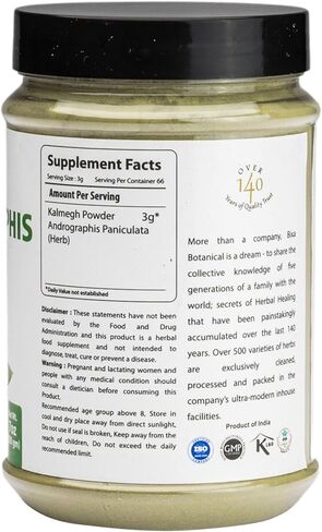 Andrographis Extract 20% Andrographolide 60 Veg Capsules (450mg) | Natural Liver Tonic (Kalmegh Extract) | Herbal Supplement for Healthy Immunity | Bixa Botanical in Kuwait