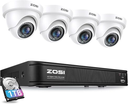 zosi 4 حزمة hd-tvi 1920tvl 1080p كاميرا أمن المنزل في الهواء الطلق داخلي، كاميرا مراقبة CCTV مقاومة للطقس مع رؤية ليلية طويلة 80 قدمًا وزاوية عرض 90 درجة in Saudi Arabia