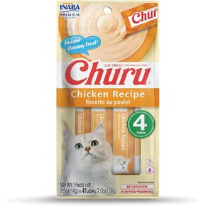 INABA Churu Lickable Purée Natural Cat Treats - Chicken Recipe (4 Servings per Package, 8 Packages) (32 Tubes)