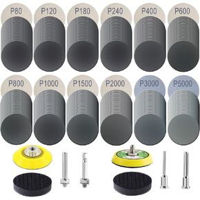 140 قطعة من أقراص الصنفرة الرطبة والجافة مقاس 3 بوصات، متنوعة من 120 إلى 5000 حبيبة من كربيد السيليكون وورق الصنفرة مع وسادات صنفرة ساق 1/4 بوصة ووسادة تلميع إسفنجية لتلميع وتشطيب السيارة المعدنية الخشبية in Kuwait