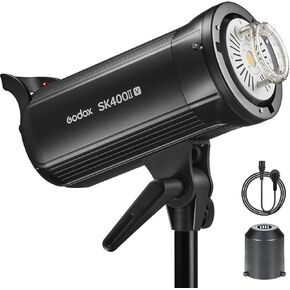 Godox SK400II-V Studio Strobe، (نسخة مطورة من SK400II)، نظام X لاسلكي بقدرة 400 وات 2.4 جيجا GN65 5700K مع مصباح تشكيل LED، حامل بوينز، وقت إعادة التدوير 0.1-1.5 ثانية - 110 فولت