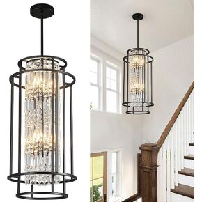 Farmhouse Rustic Round Chandelier Black Metal Decorative Round Tube Pendant Light Antique Ceiling Lamp for Dining Room, Living Room, Bedroom, Kitchen Island and Foyer in Saudi Arabia